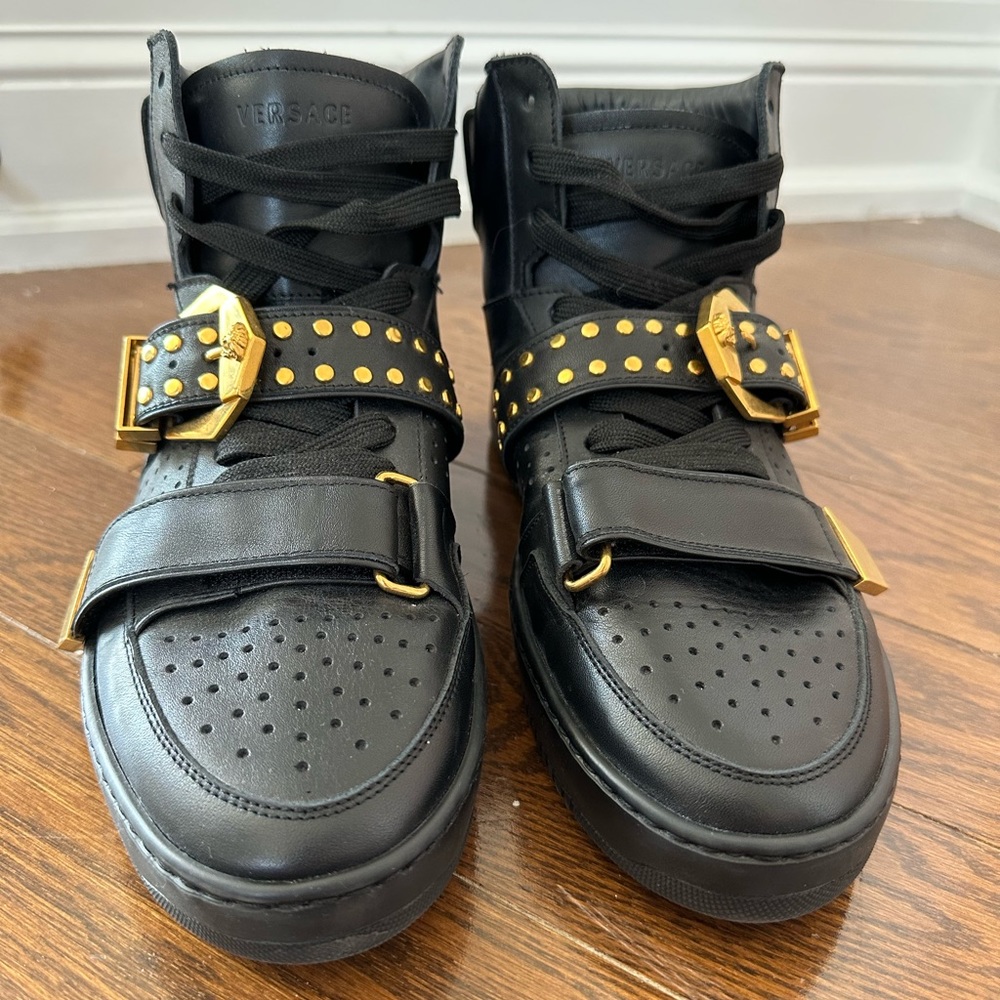 Black Leather Versace Sneakers